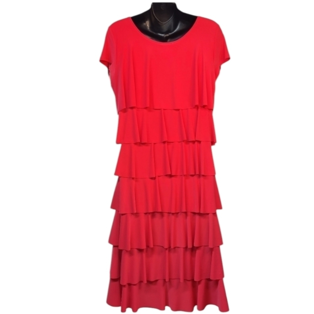 Libra Red Women's Ruffled Shortsleeve Crewneck Stretch Soft Dress Size Medium - Picture 2 of 8